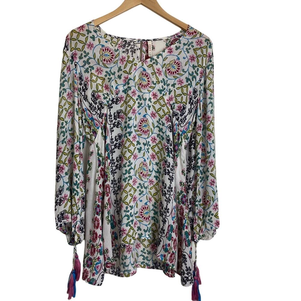 Anthropologie Raga Yasmin Print Boho Long-Sleeved Dress Tunic, Size S NEW